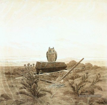  David Peintre - Paysage avec cercueil et hibou romantique Caspar David Friedrich